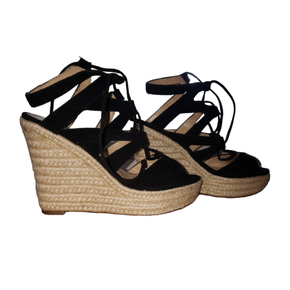 Ivanka Trump Suede Black Wedge Sandals - Picture 2 of 6